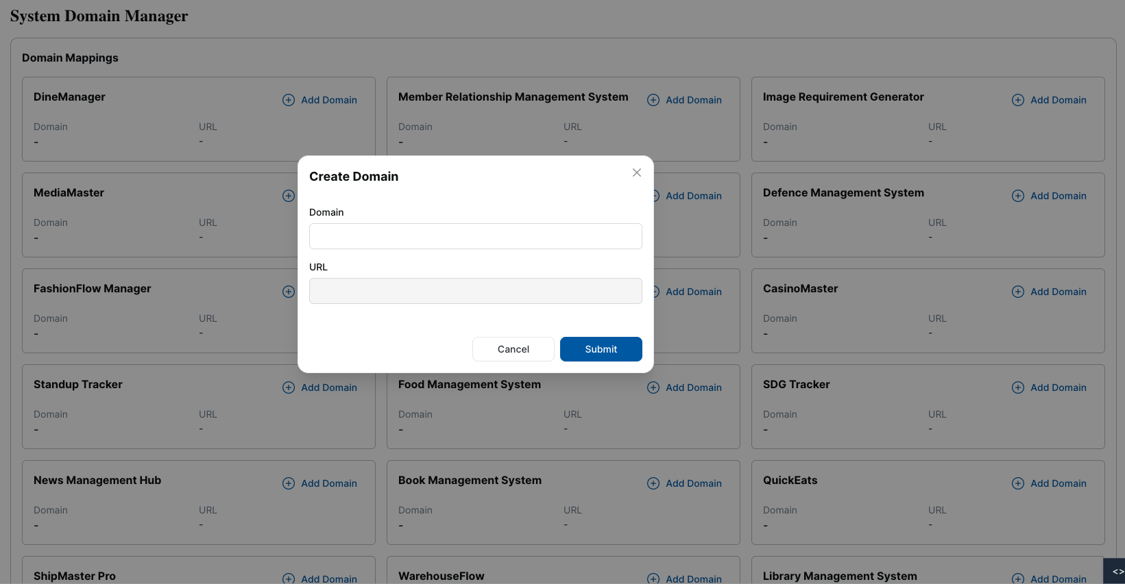 Add system domain form