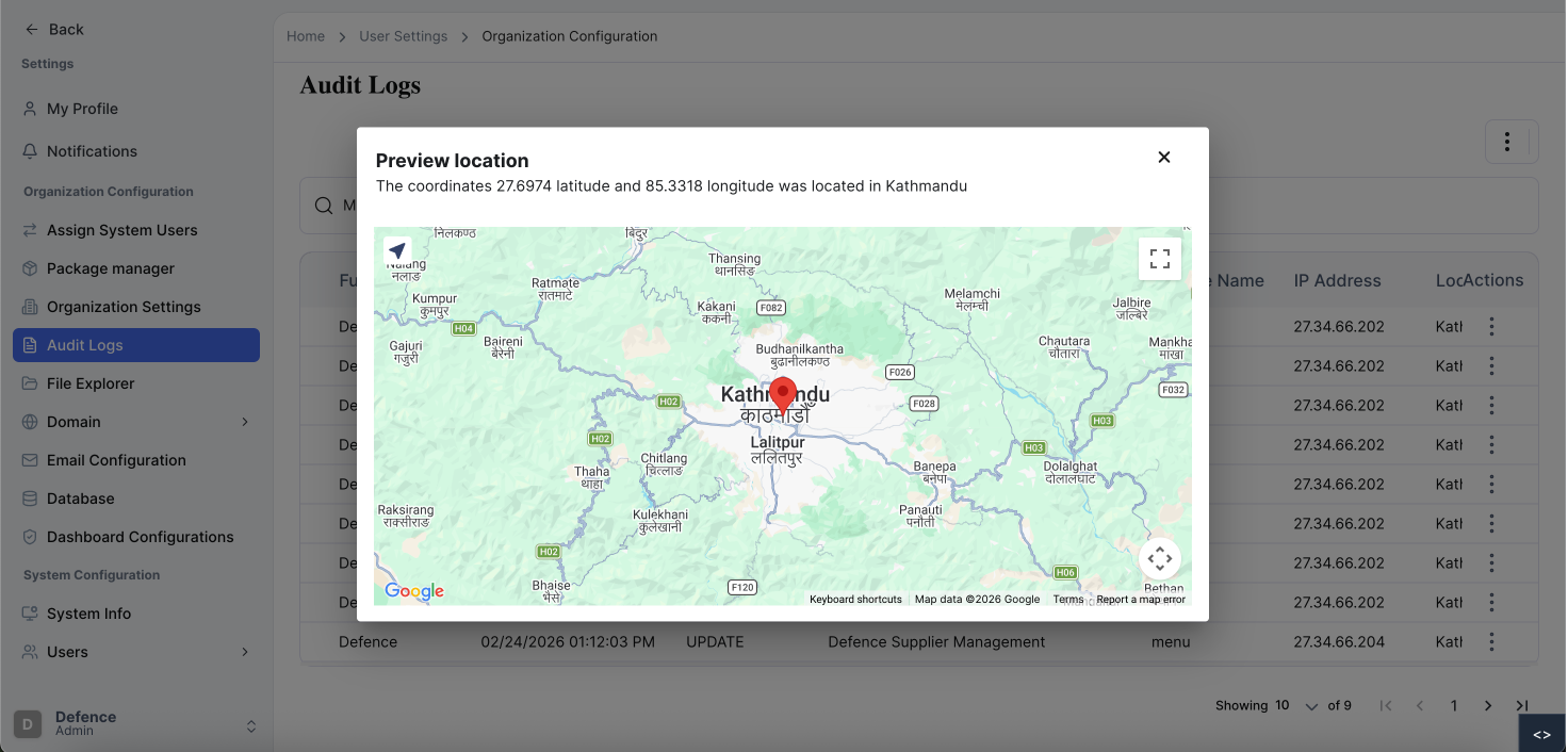Location preview modal