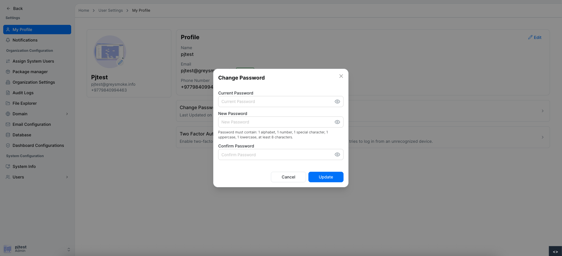 Change System User Password