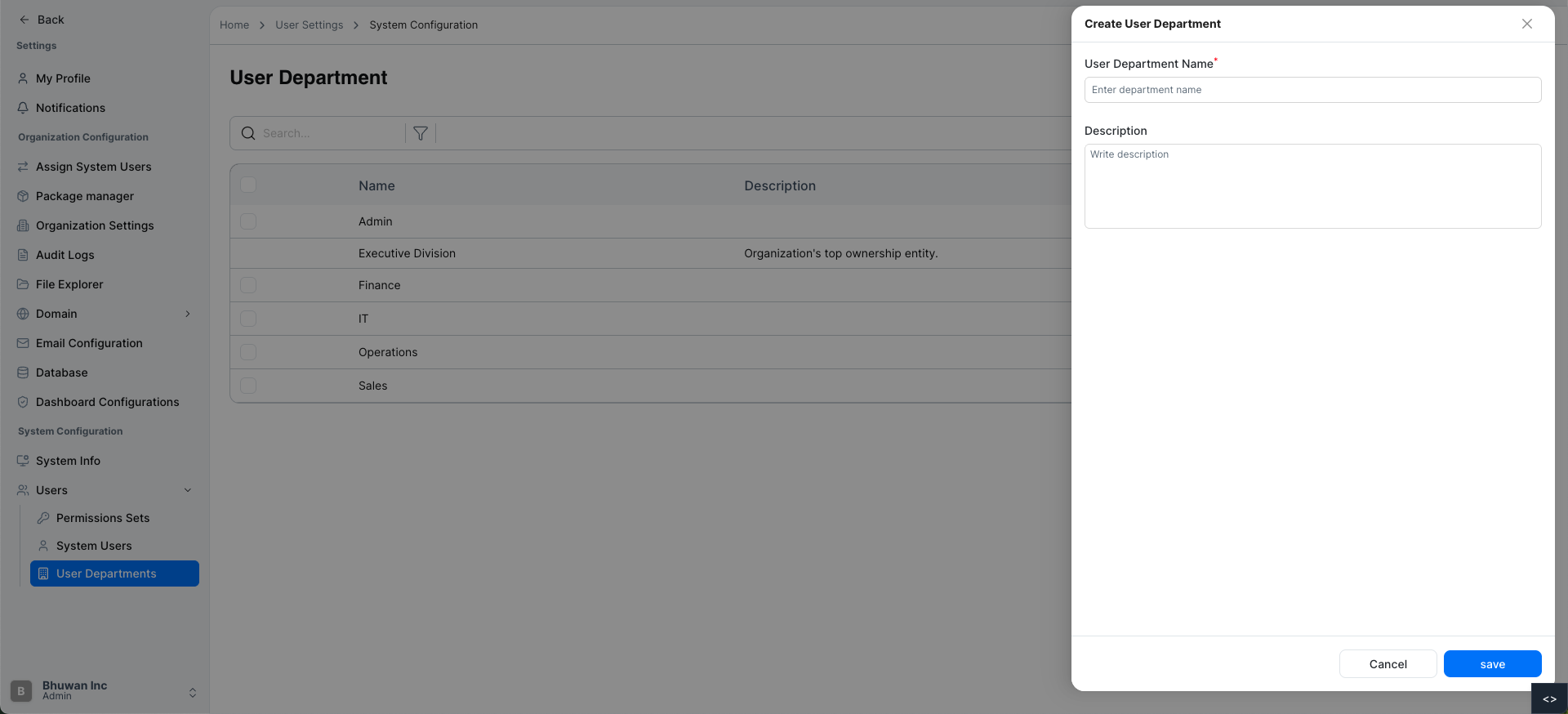 Create User Department