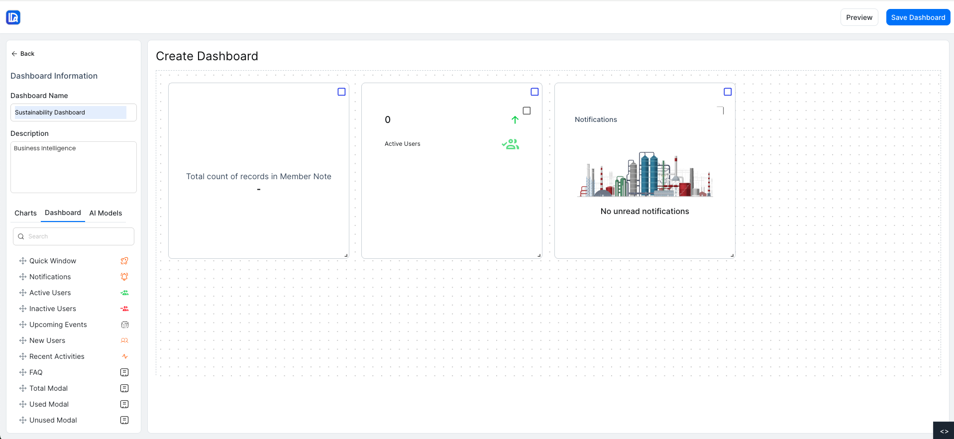 Create Dashboard Page