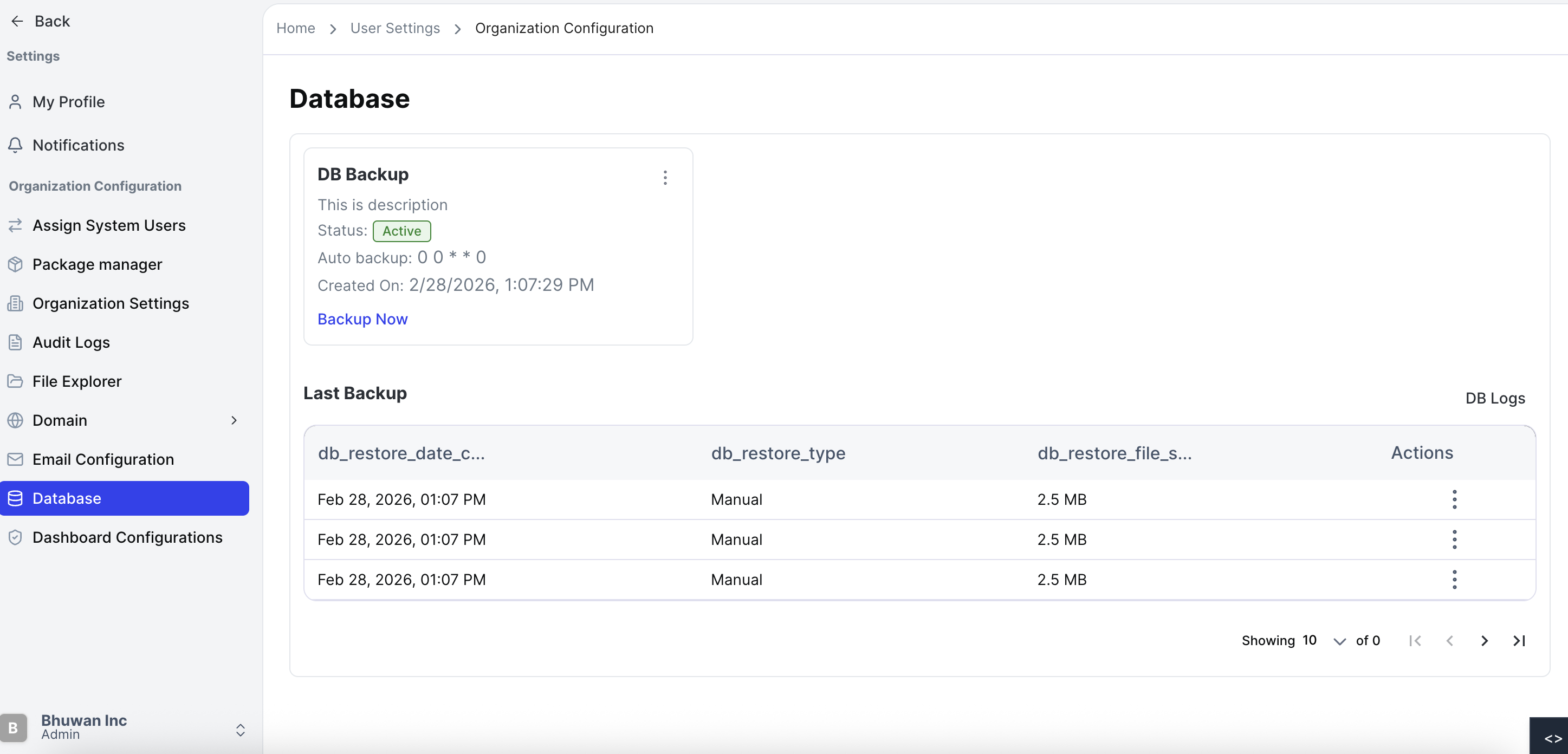 Database log entries