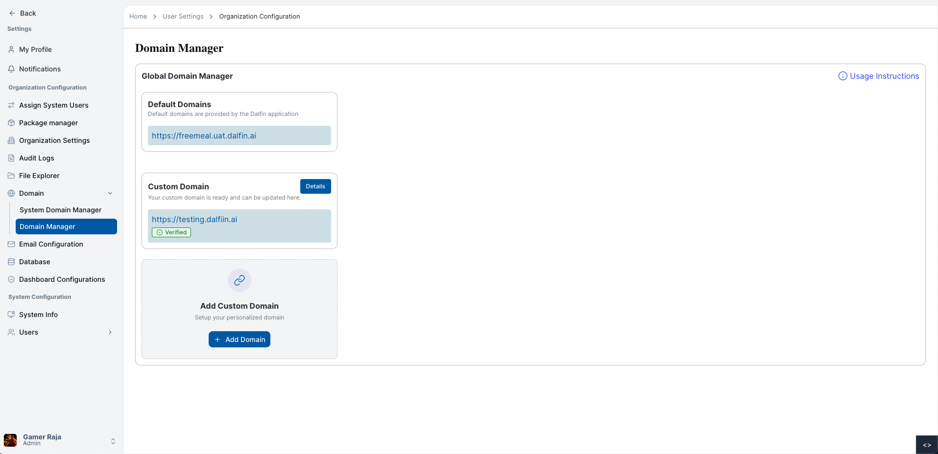 Domain Manager main view