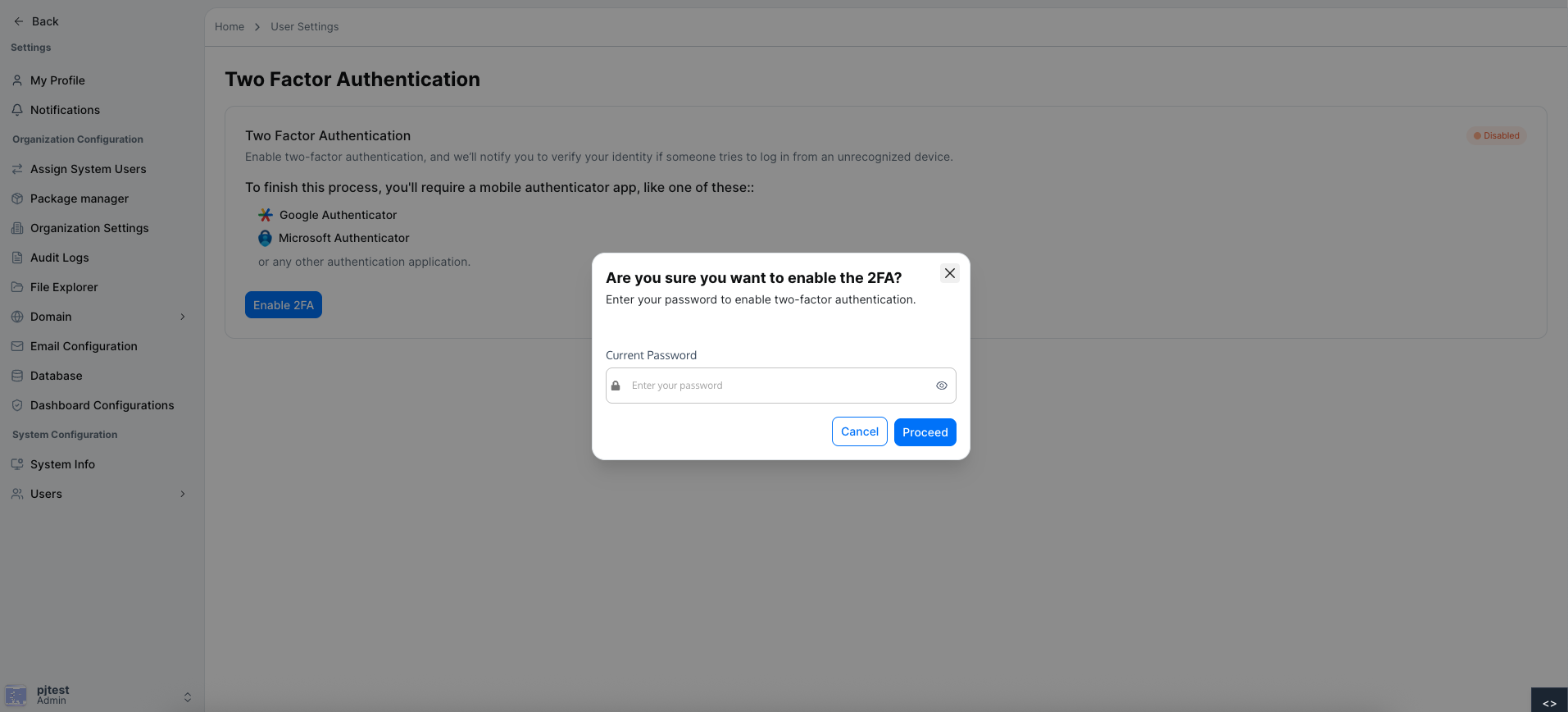 Two-Factor Authentication Enable