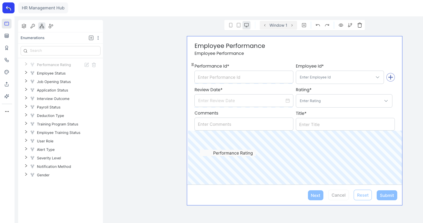 Drag and drop enumeration onto canvas