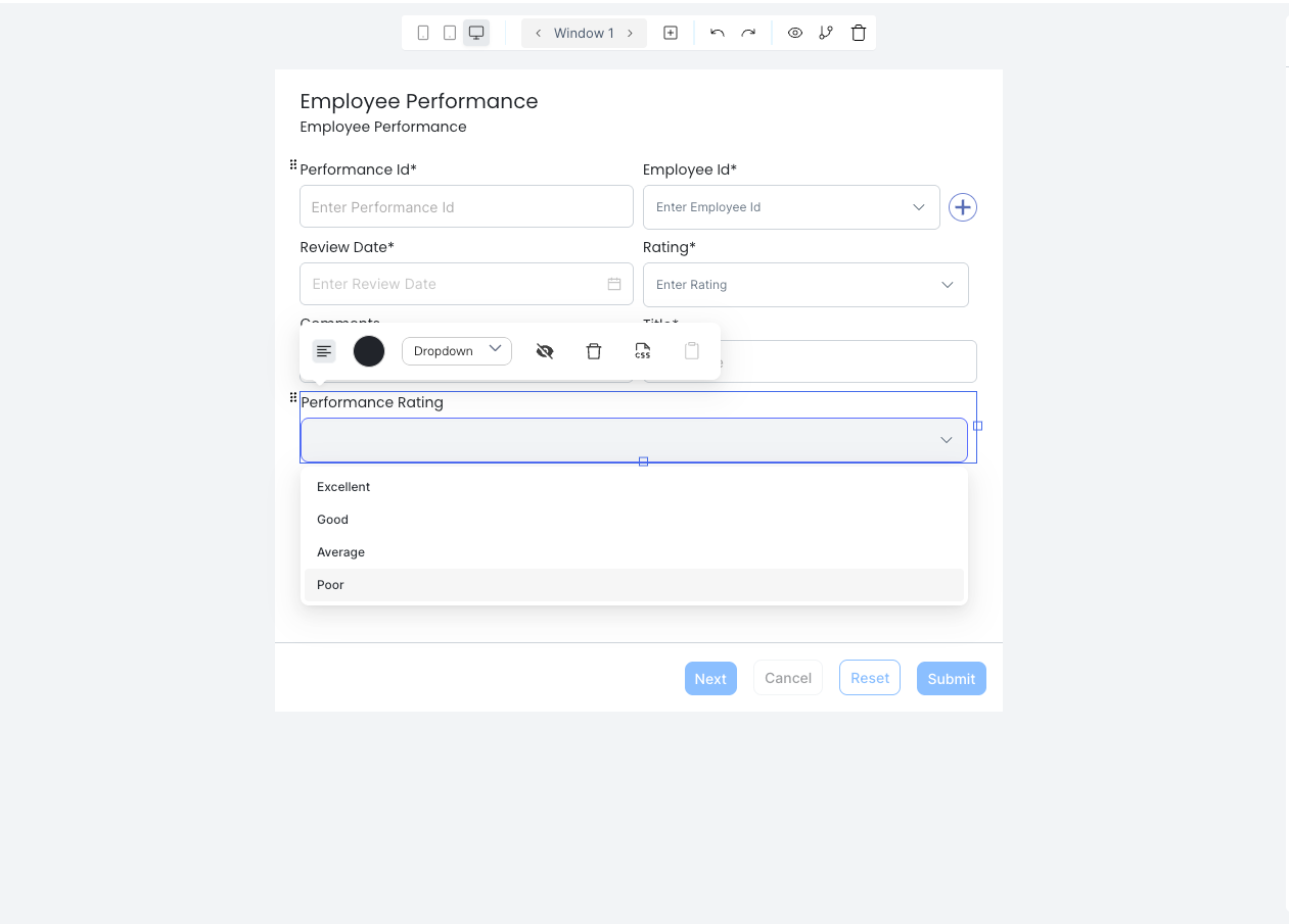 Enumeration as a dropdown on the canvas