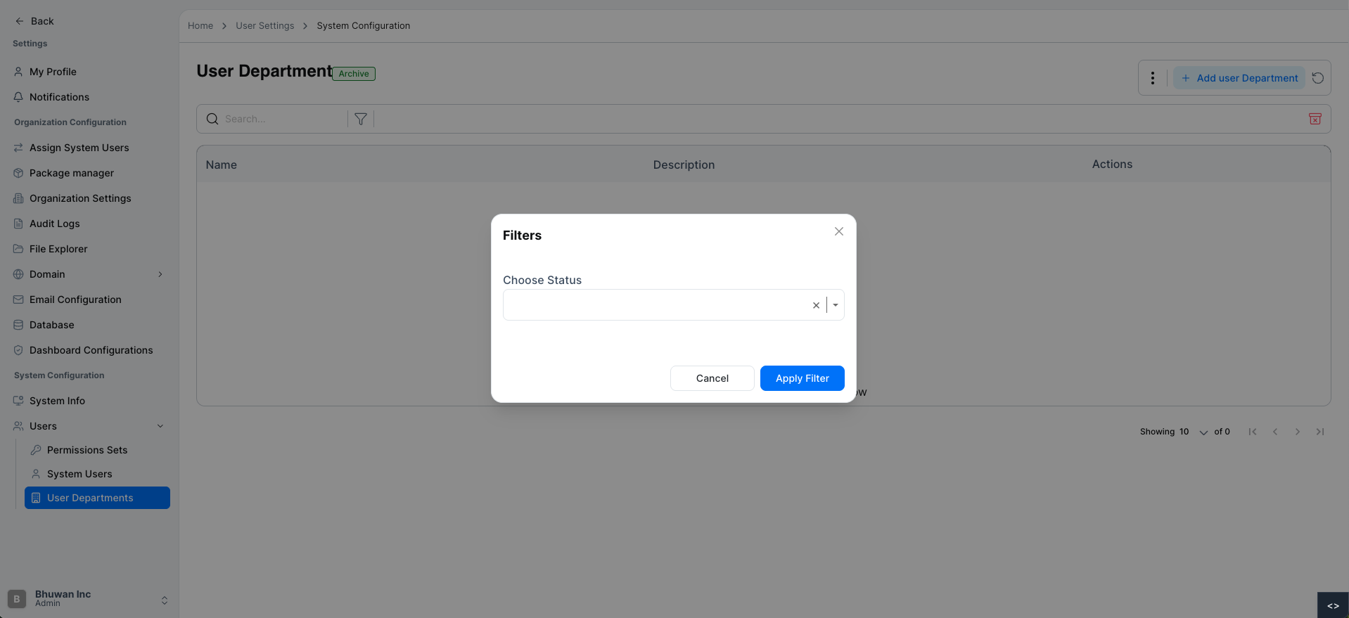 Filter User Department