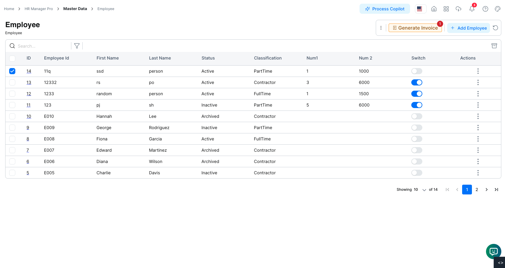 Invoice Generate list 