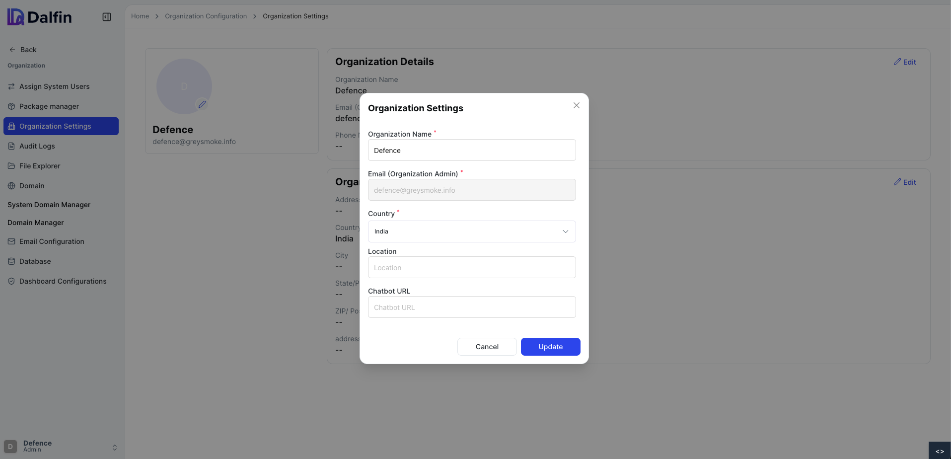 Organization Details Section