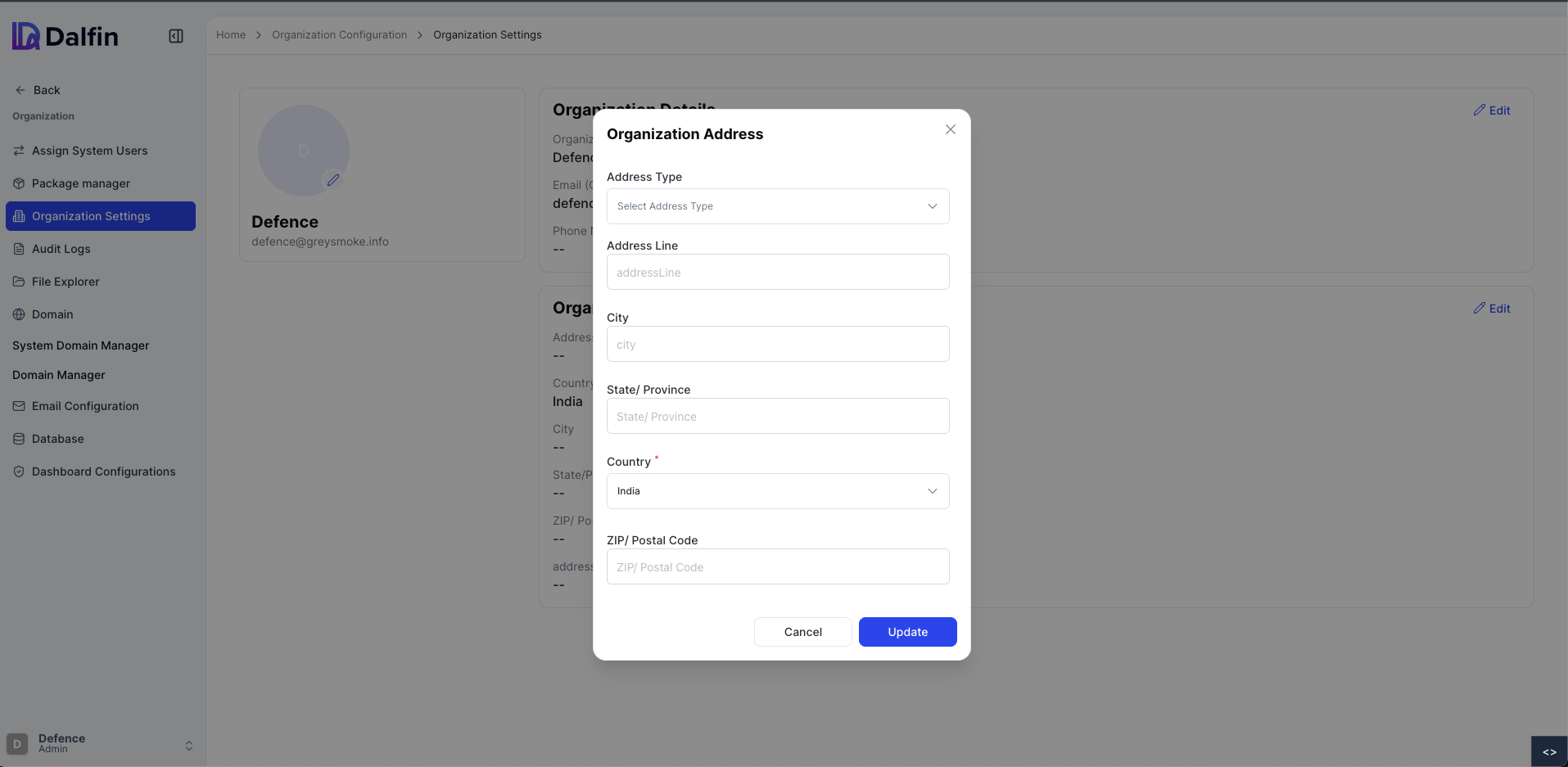 Organization Address Section