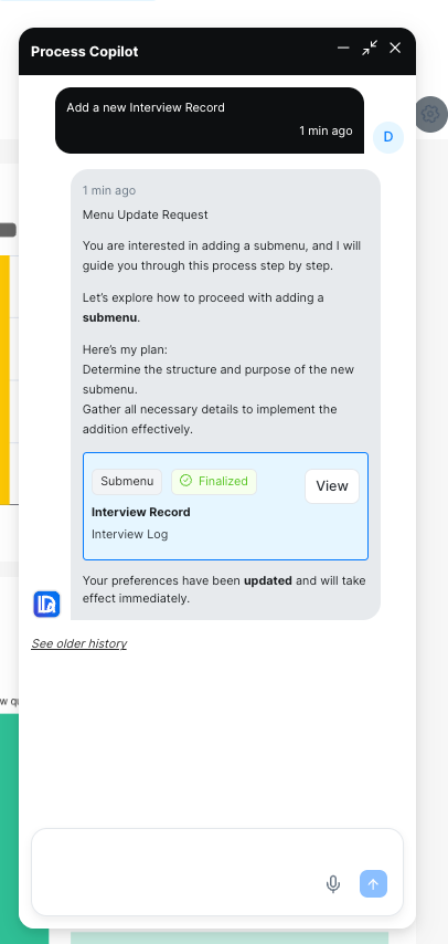Process Copilot showing Finalized status after changes are applied
