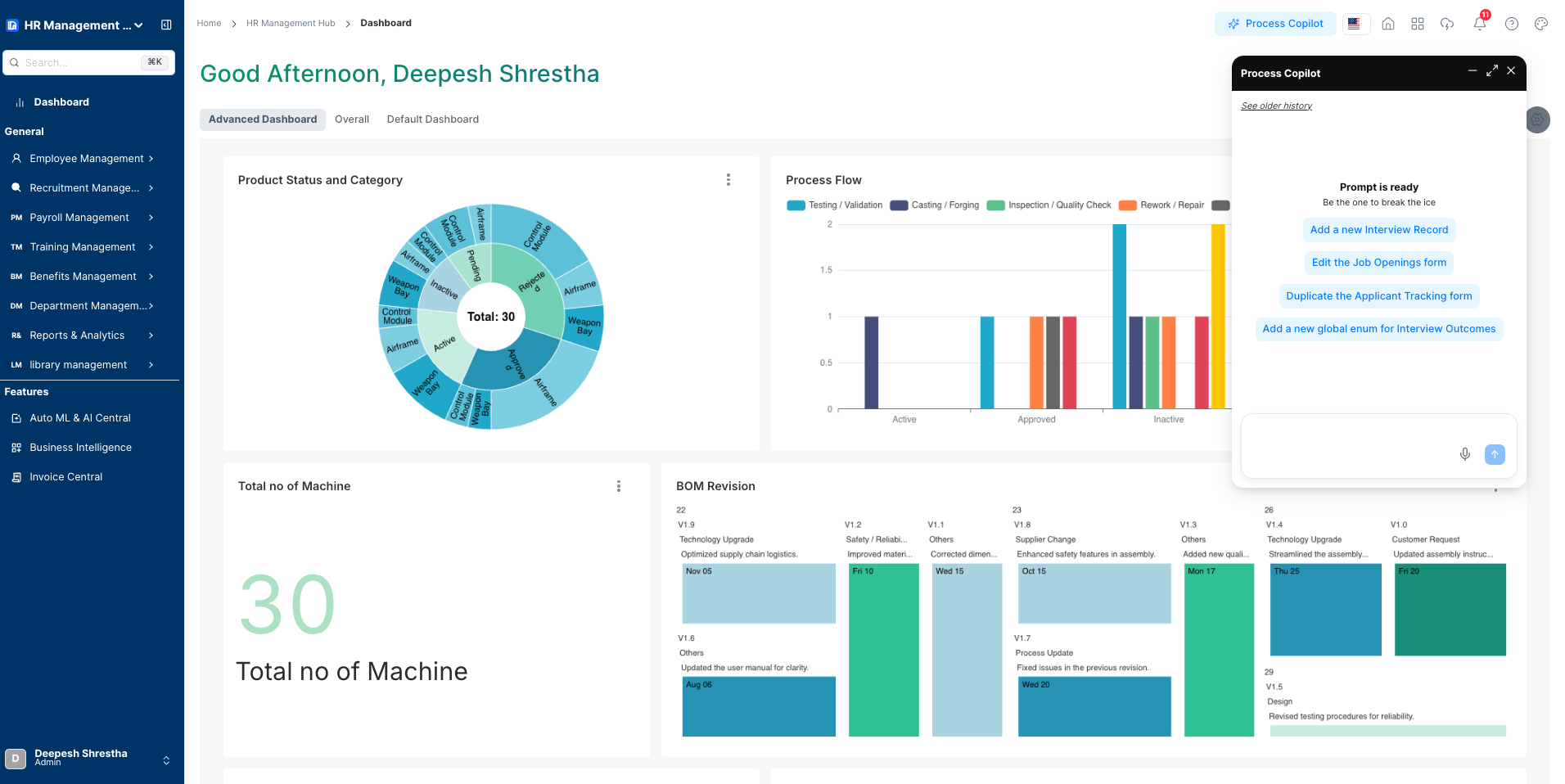 Process Copilot panel open in BrainGrid dashboard
