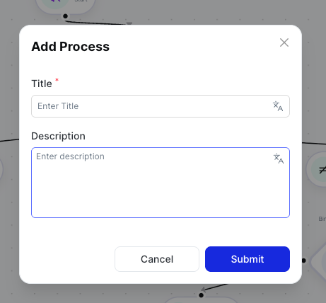 Add Process dialog with title and description fields