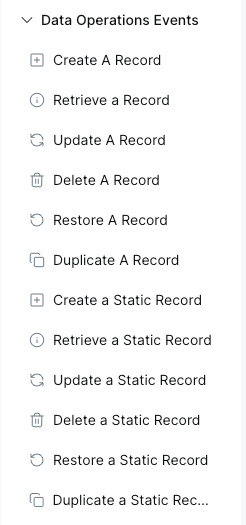 Data Operations event list