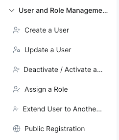 User and Role Management event list