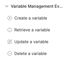 Variable Management event list
