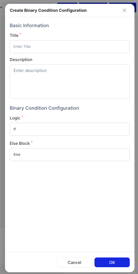 Create Binary Condition Configuration dialog