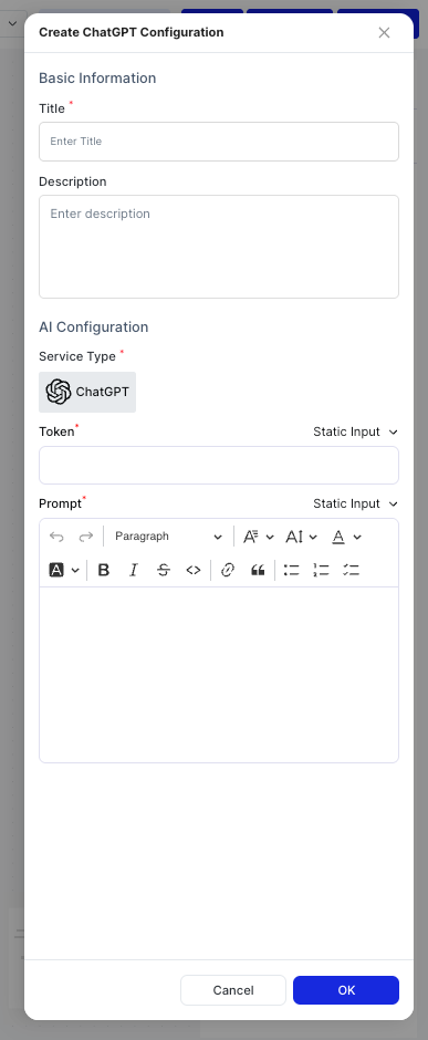 Create ChatGPT Configuration dialog
