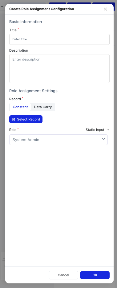 Create Role Assignment Configuration dialog