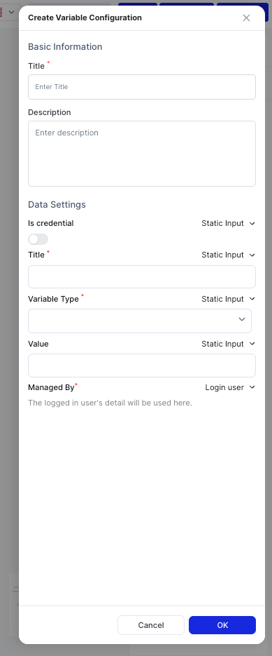 Create Variable Configuration dialog