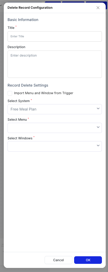 Delete Record Configuration dialog