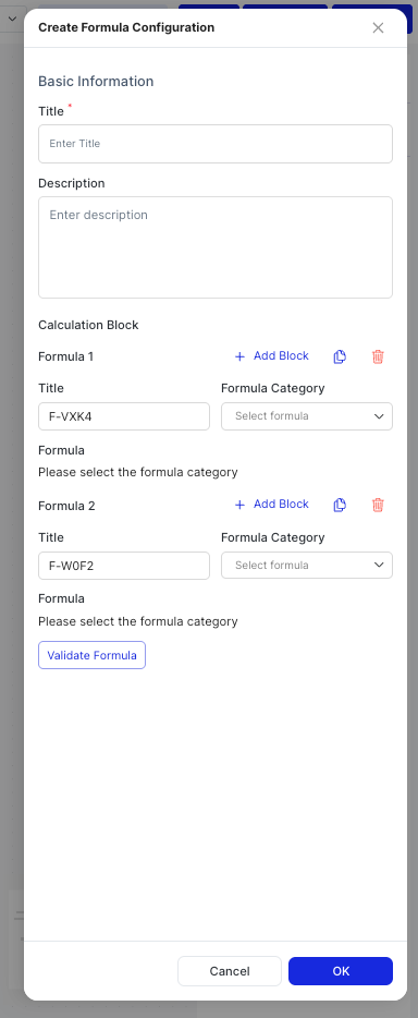 Create Formula Configuration dialog