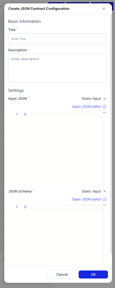 Create JSON Contract Configuration dialog
