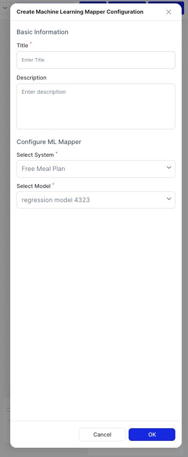 Create Machine Learning Mapper Configuration dialog