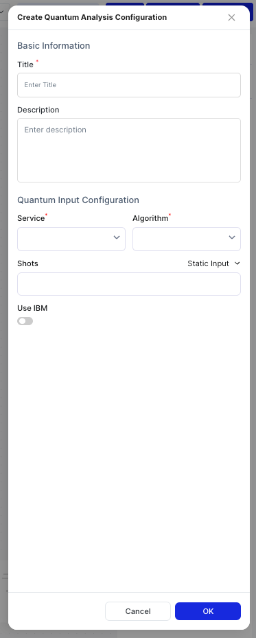 Create Quantum Analysis Configuration dialog