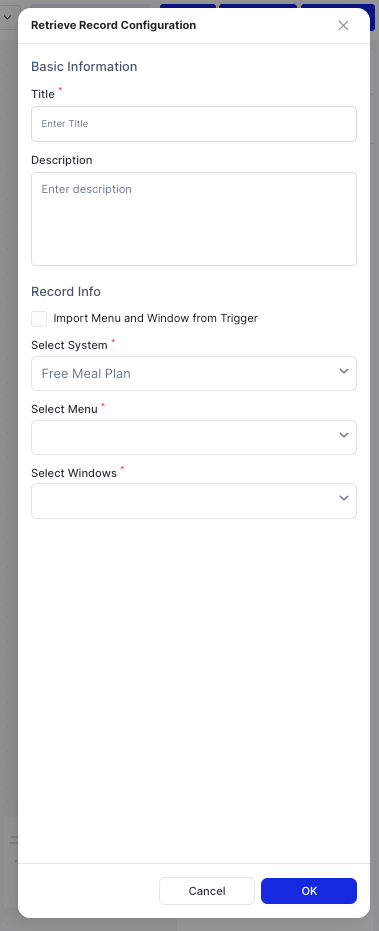 Retrieve Record Configuration dialog