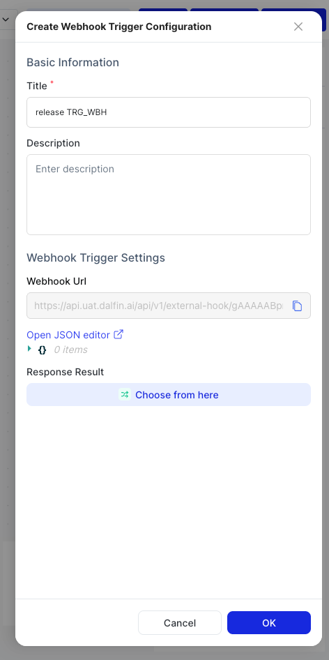 Create Webhook Trigger Configuration dialog