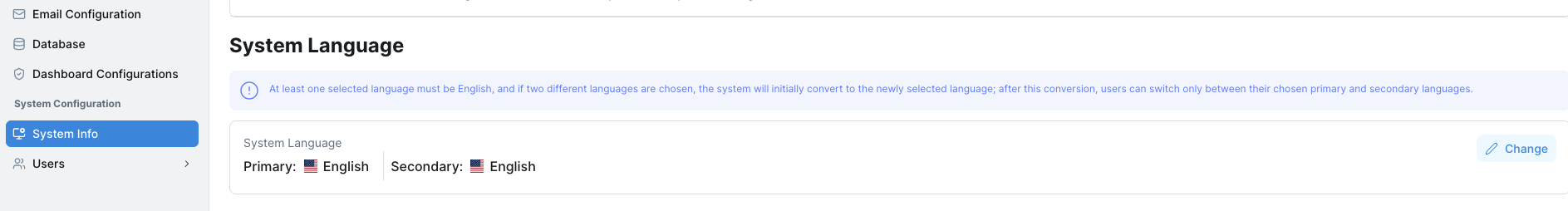 Primary and secondary language configuration