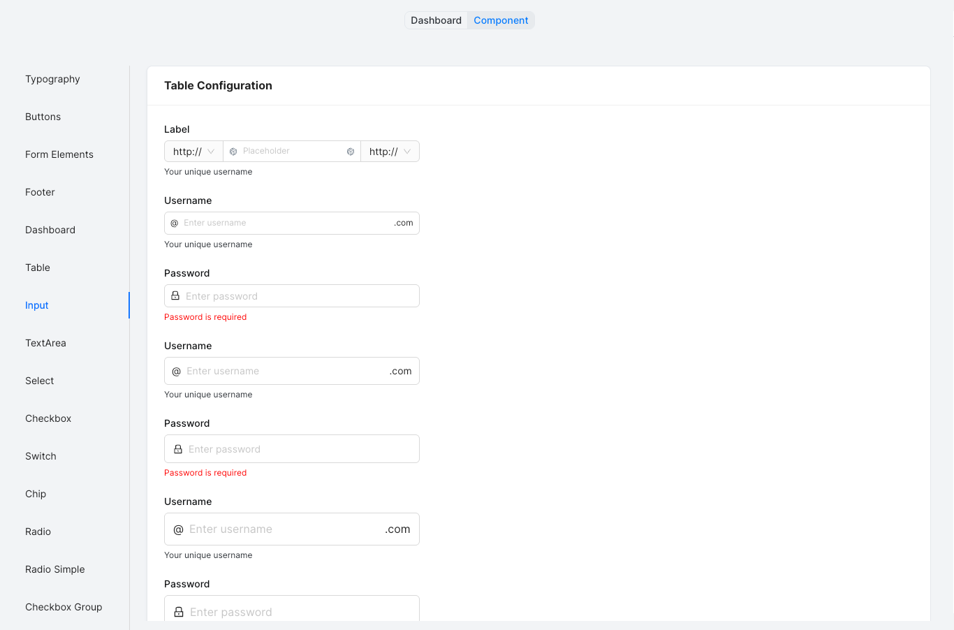 Component tab showing individual UI component previews