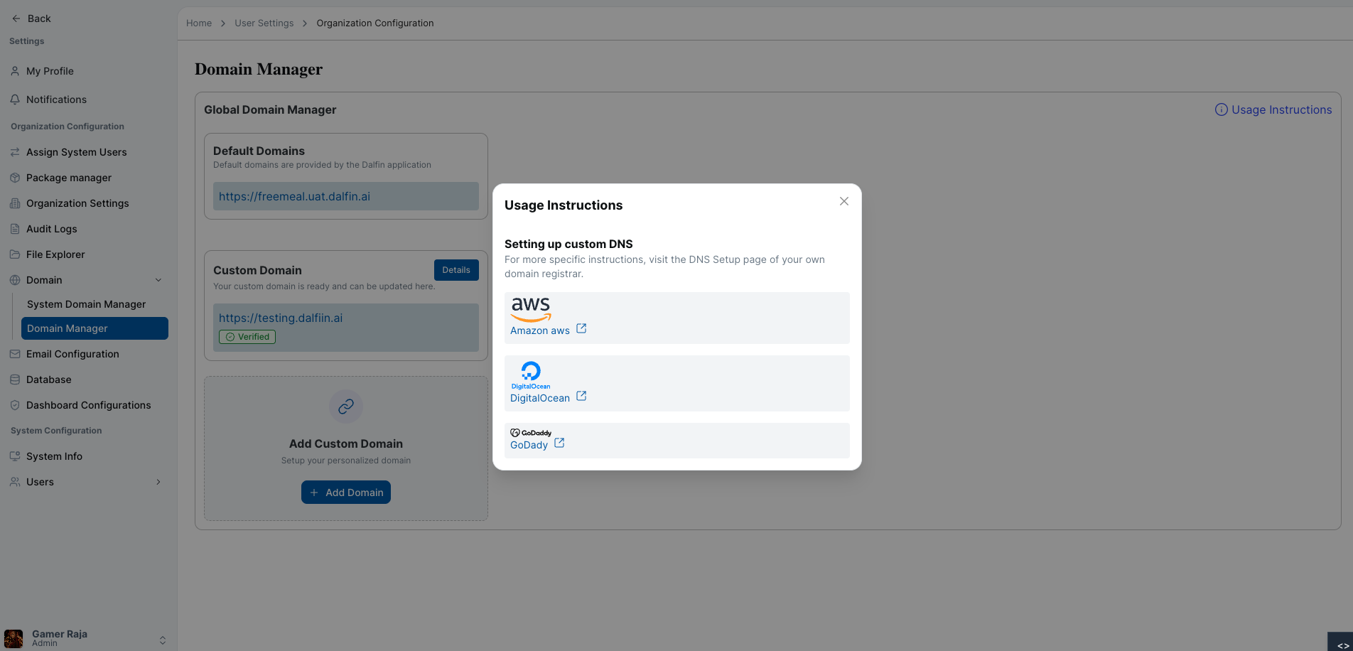 Usage instructions panel