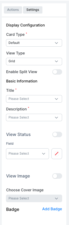 Card view full settings panel