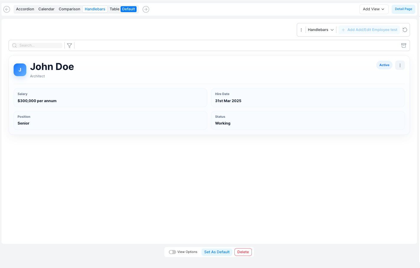 Multiple views added as tabs with actions and settings panel