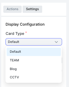 Card view sub-type selector showing Default, TEAM, Blog, CCTV