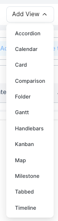 Add View dropdown showing all available view types