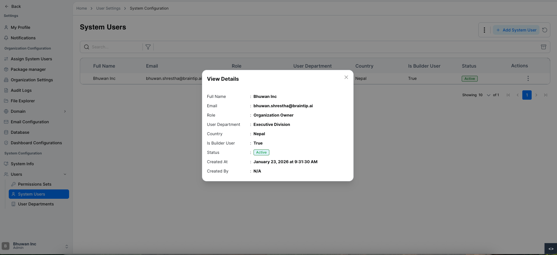 View System User Details