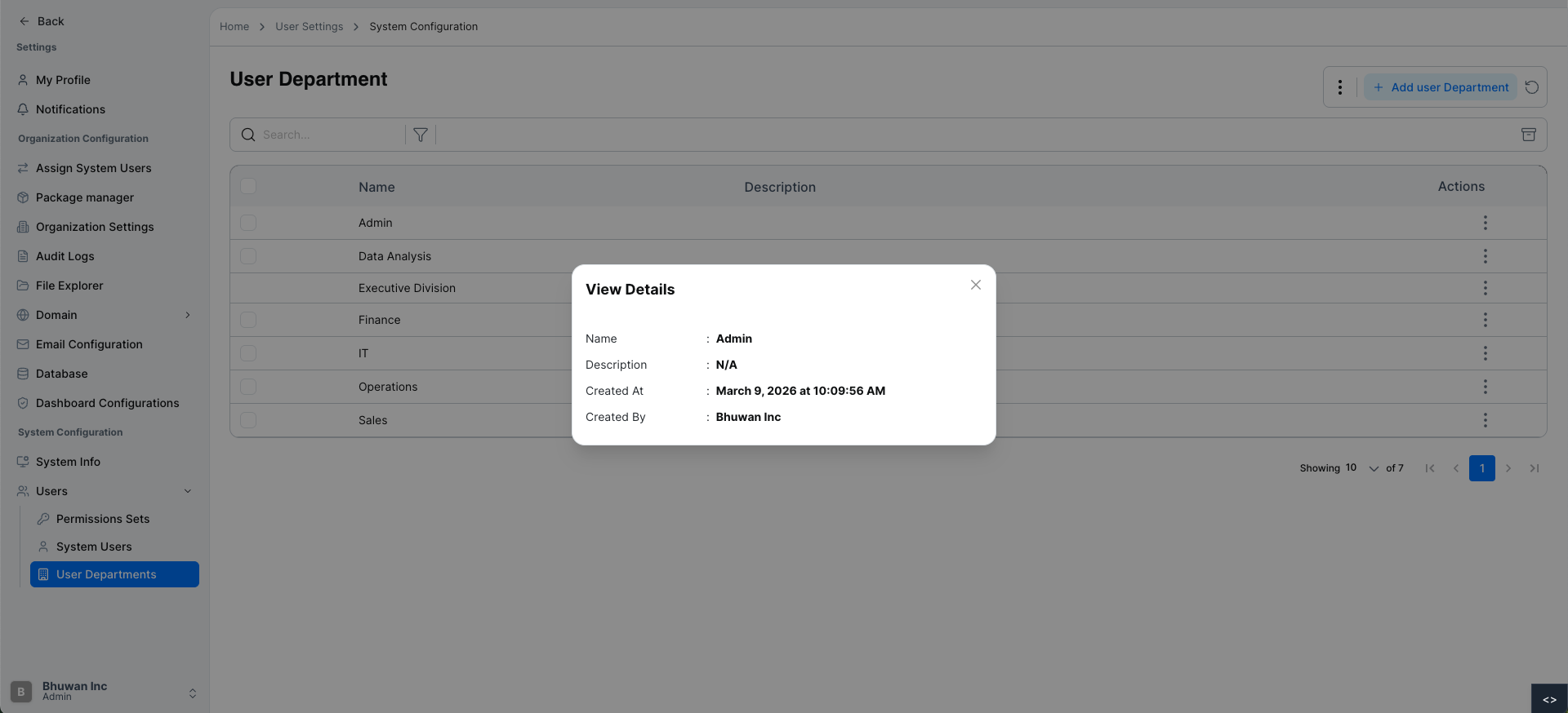 View User Department Details
