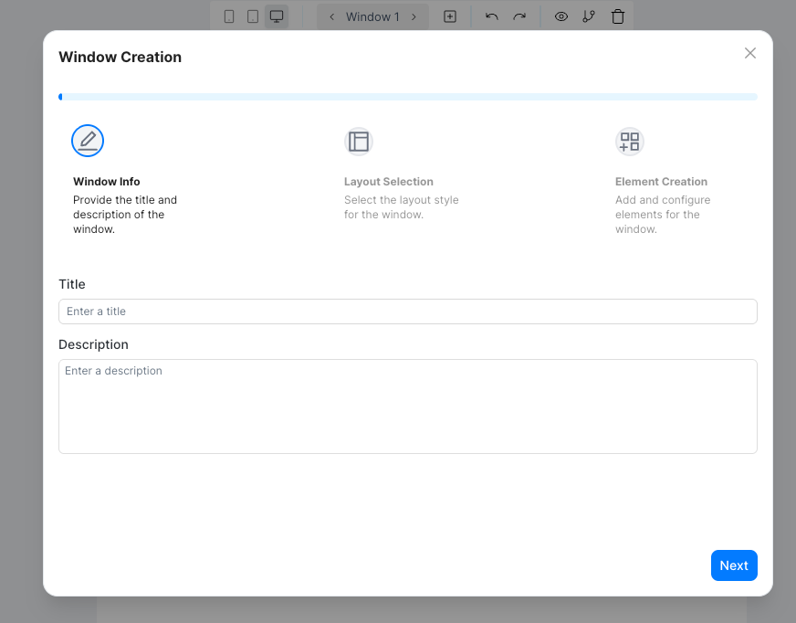 Window creation info form